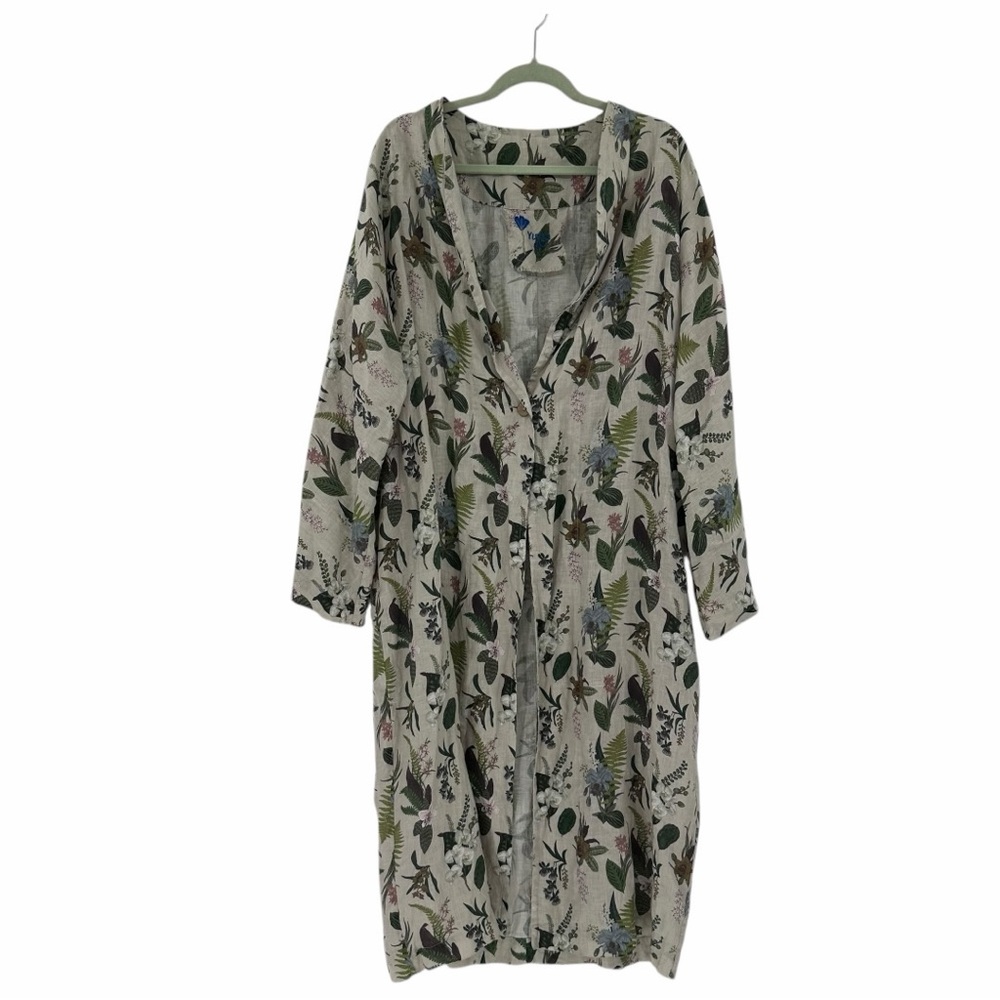 Yuvita Maxi Length Linen Lagenlook Oversized Boxy Spring  Floral Coat One Size